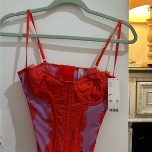 Urban Outfitters Red and Purple Lace Bustier NEW WITH TAGS